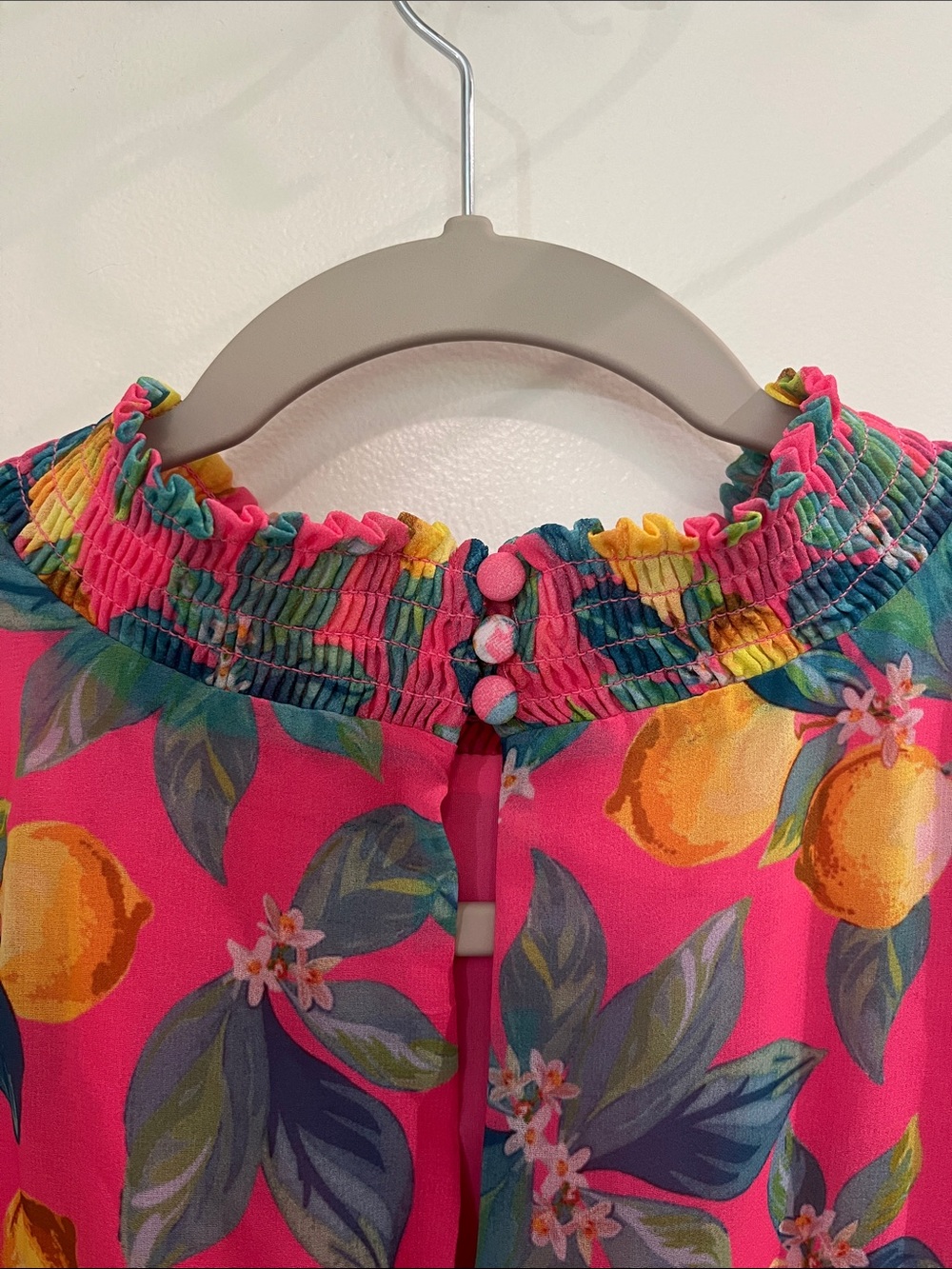 Sam Edelman Tropical Lemon Print High Neck Chiffon Shift Dress Size 12 Pink NWT - Picture 10 of 11